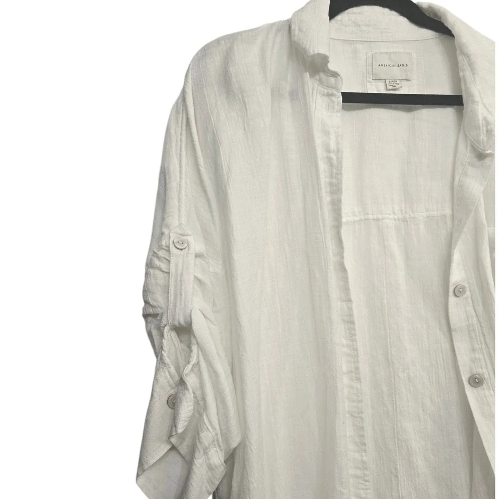 American Eagle White Oversized Button Up Shirt S Coastal Grandmother Beachy Boho
